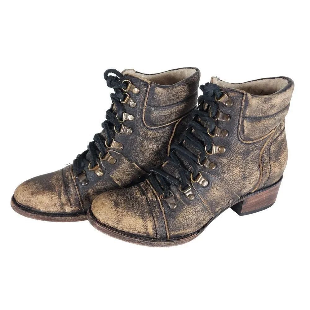 Freebird by Steven Women's Gage US7 Brown Distressed Leather Moto Boots Booties